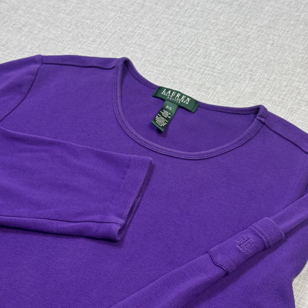 Lauren Ralph Lauren Pullover Shirt Womens L Purple 100% Cotton Crew Neck Petite